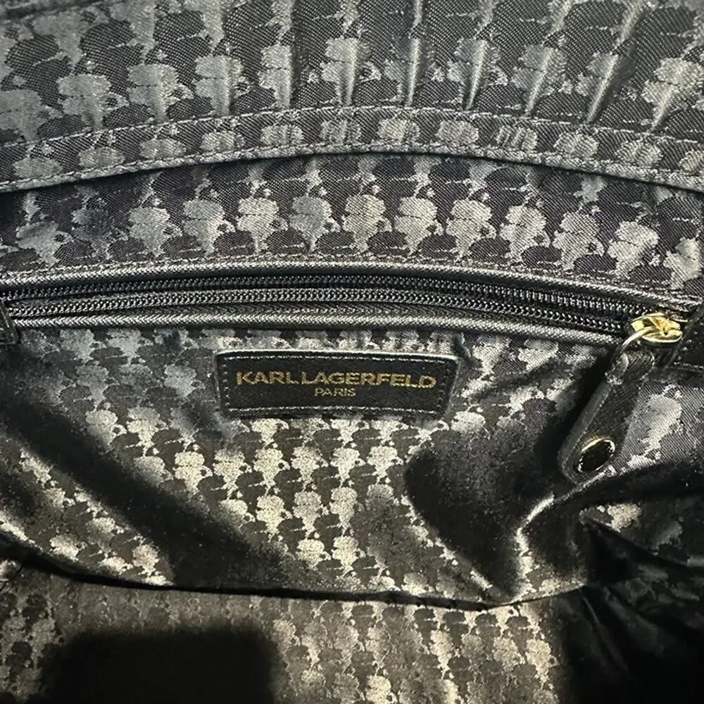 Karl Lagerfeld Black Saffiano Leather Tote Handbag Purse - Adjustable Straps - Picture 12 of 12